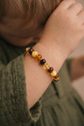 Barnsteen armbandje – ronde kraaltjes – 14 cm – Gemengde kleuren