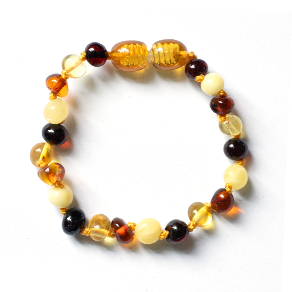 Barnsteen armbandje – ronde kraaltjes – 14 cm – Gemengde kleuren