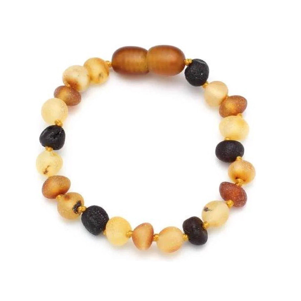 Barnsteen armbandje – ronde ruwe kraaltjes – 14 cm – Gemengde kleuren