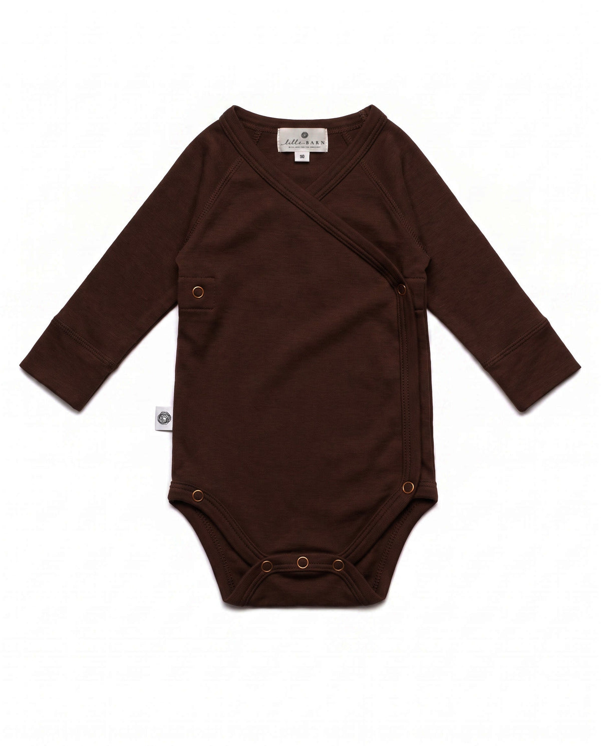 Wollen overslagromper lange mouw – merinowol – Chocolate fondant