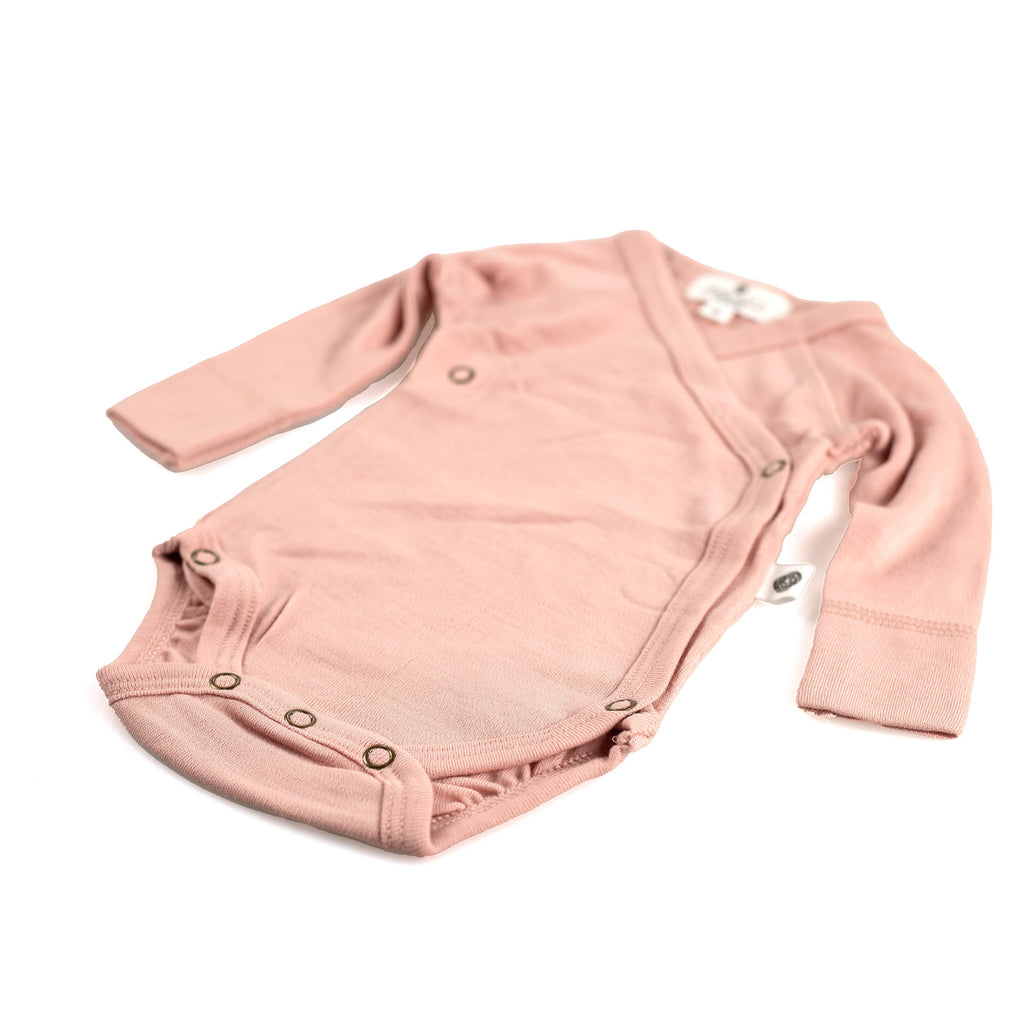Wollen overslagromper lange mouw – merinowol – Misty Rose