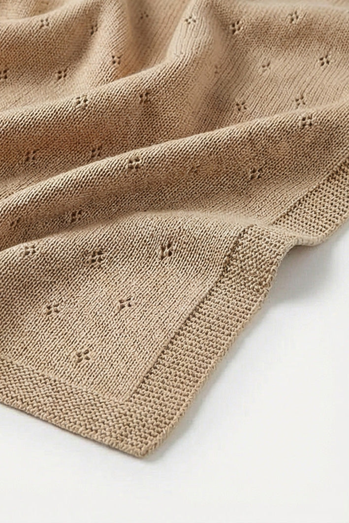 Wollen baby- en wikkeldeken – pointelle gebreid – merinowol – Biscotti