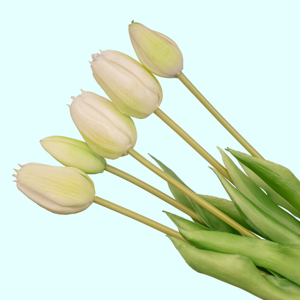 Vase Lady Sunny + 10x Real Touch Tulips White/Green