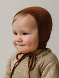 Wollen strikmuts baby gebreid – merinowol – Brunette