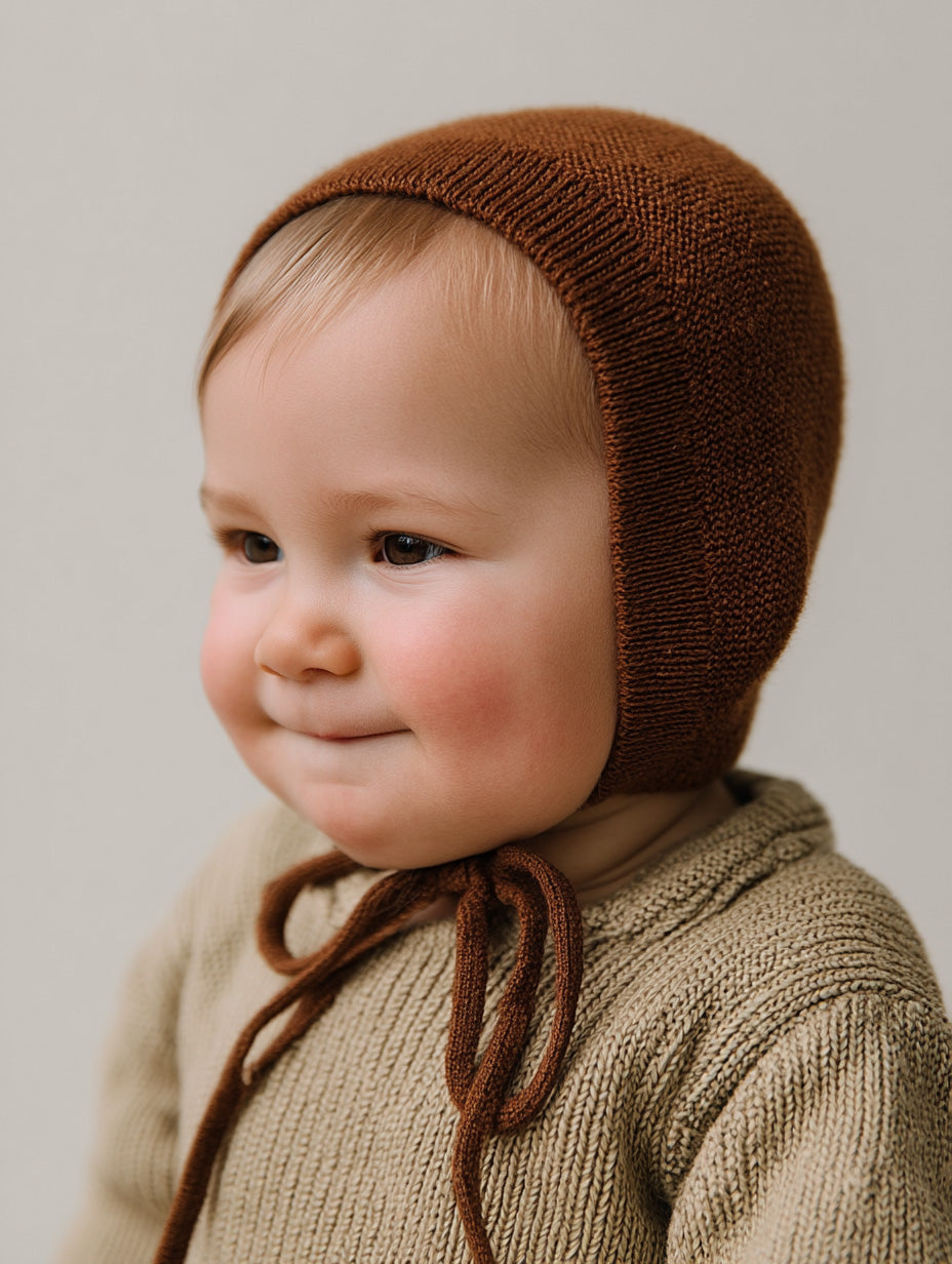 Wollen strikmuts baby gebreid – merinowol – Brunette