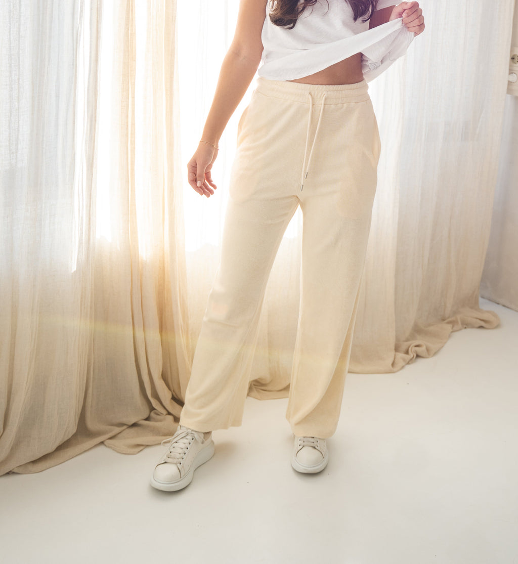 Unisex Meditation Terry Pants Creme