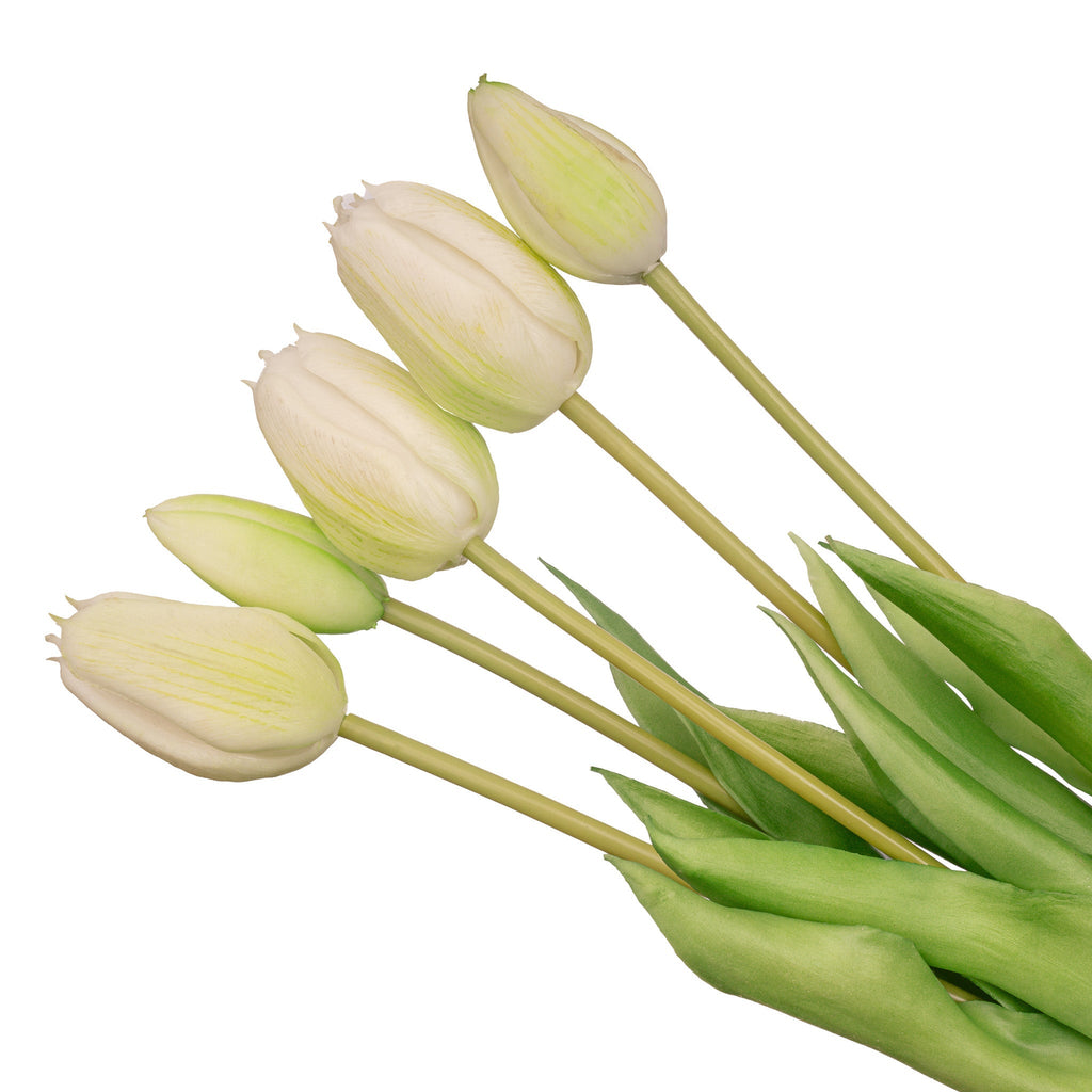 Vase Lady Sunny + 10x Real Touch Tulips White/Green